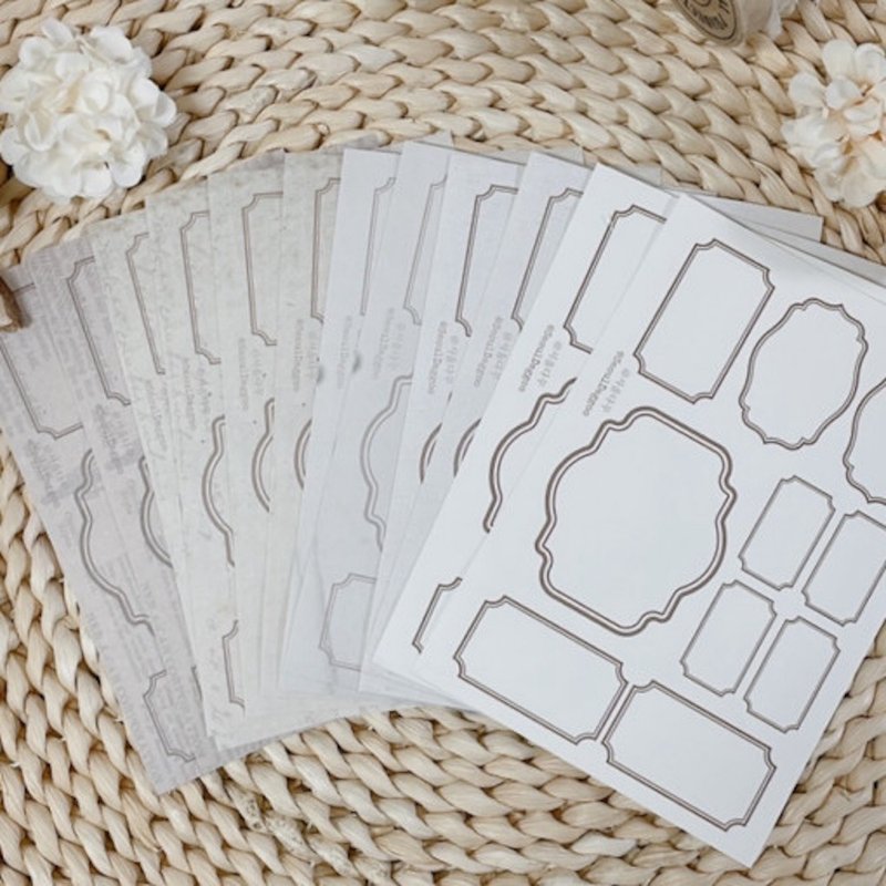 Vintage Frame Label Stickers 6 Designs, 2 Sheets Each, Total 12 Sheet - 貼紙 - 紙 白色