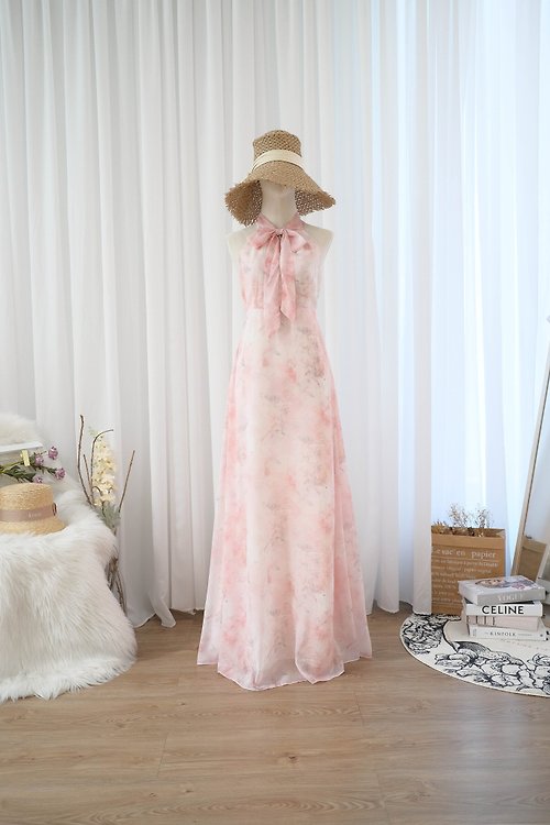 KEERATIKA Pink floral maxi bridesmaid dress Cocktail prom party wedding summer dress