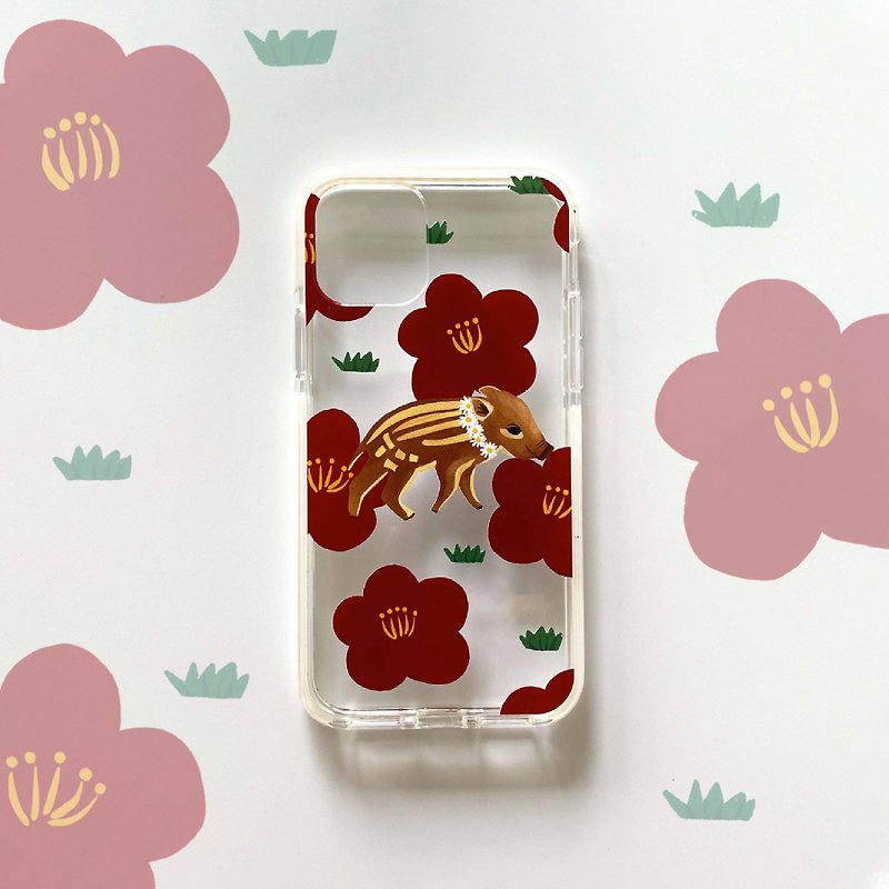 Clear iPhone Case // Baby Boar and Camellia