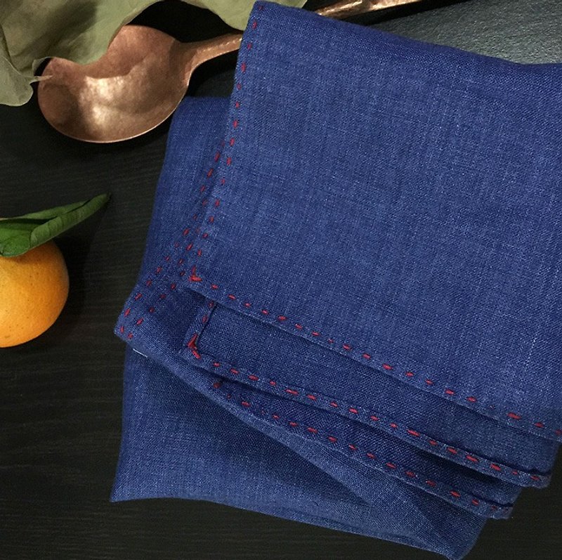 BUFU handmade  linen indigo kerchief  A161026 - ผ้าพันคอ - ผ้าฝ้าย/ผ้าลินิน สีน้ำเงิน