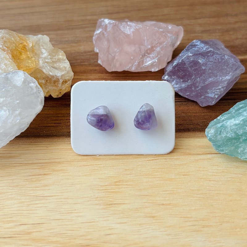 石光-天然礦石耳環-紫水晶05 - 耳環/耳夾/耳骨夾 - 半寶石 紫色
