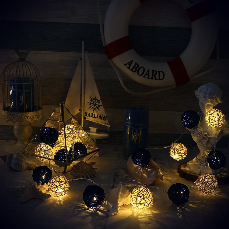 クリエイティブライティング籐ボールライトストリングバッテリータイプブルー宝石長さ2MLED雰囲気ライトクリスマス - 照明・ランプ - 竹製 ブルー