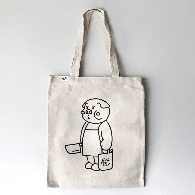 cheeky cheeky pig tote bag canvas tote bag - กระเป๋าถือ - วัสดุอื่นๆ ขาว