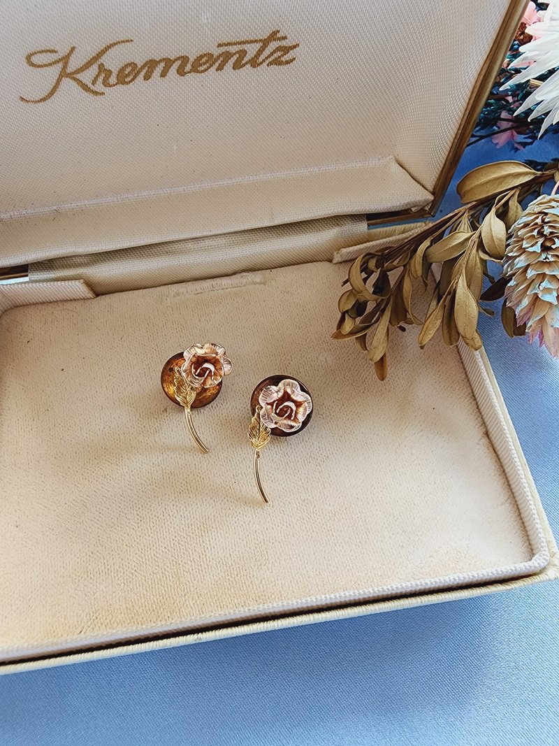 美國西洋古董飾品 / Krementz袖珍玫瑰花包金別針/帽針/復古珠寶 - 徽章/別針 - 其他金屬 