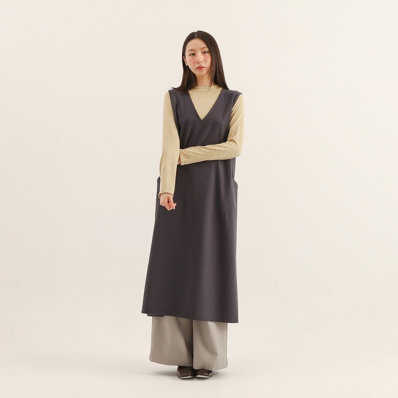 Dayrest_余暇剪接背心洋裝_25AF104_深藍 - 洋裝/連身裙 - 聚酯纖維 藍色