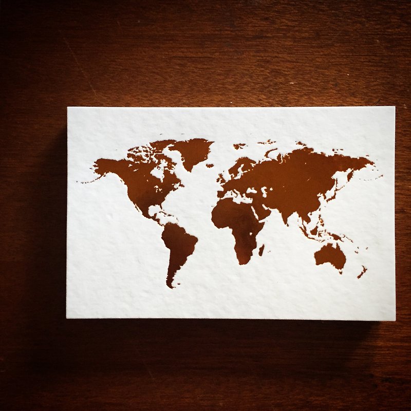 世界地図ポストカード/白カードブロンズ - カード・はがき - 紙 ゴールド