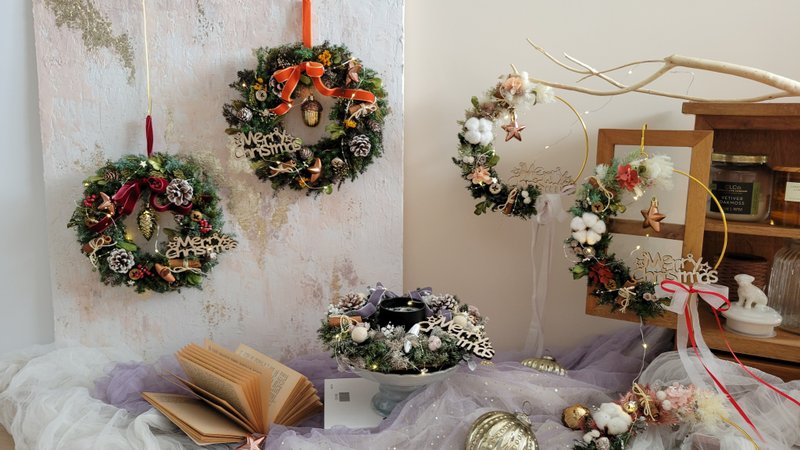 2024 Christmas wreath | Retro style 3 colors_Free decorative lights + Spring Festival couplets_Early bird 5% off discount - ช่อดอกไม้แห้ง - พืช/ดอกไม้ สีเขียว