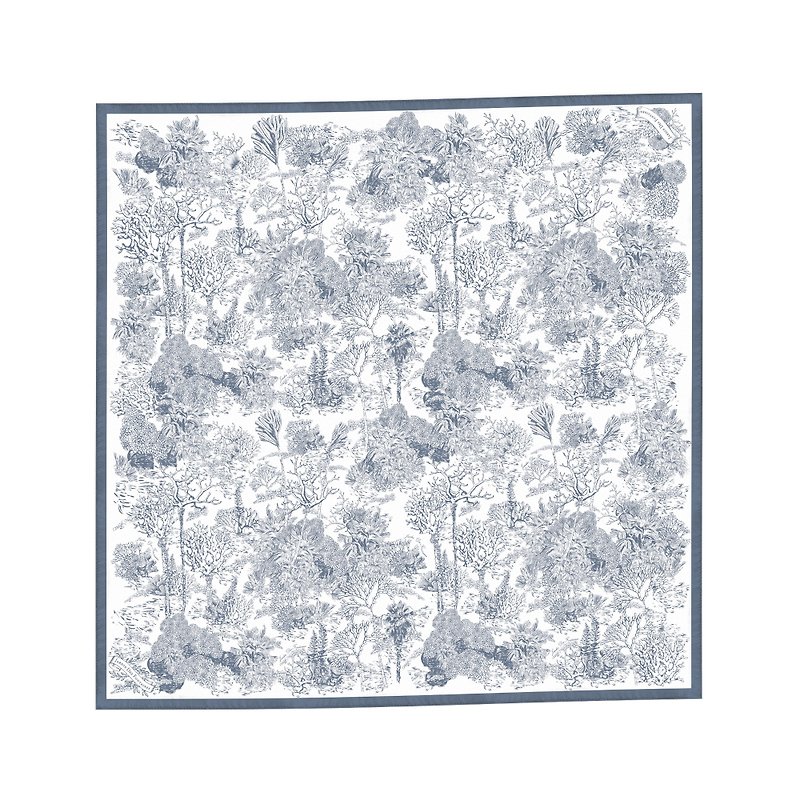 Toile De Jouy Silky Scarf (45cm, Wrinkle Free, Machine Washable) - ผ้าพันคอ - เส้นใยสังเคราะห์ สีน้ำเงิน