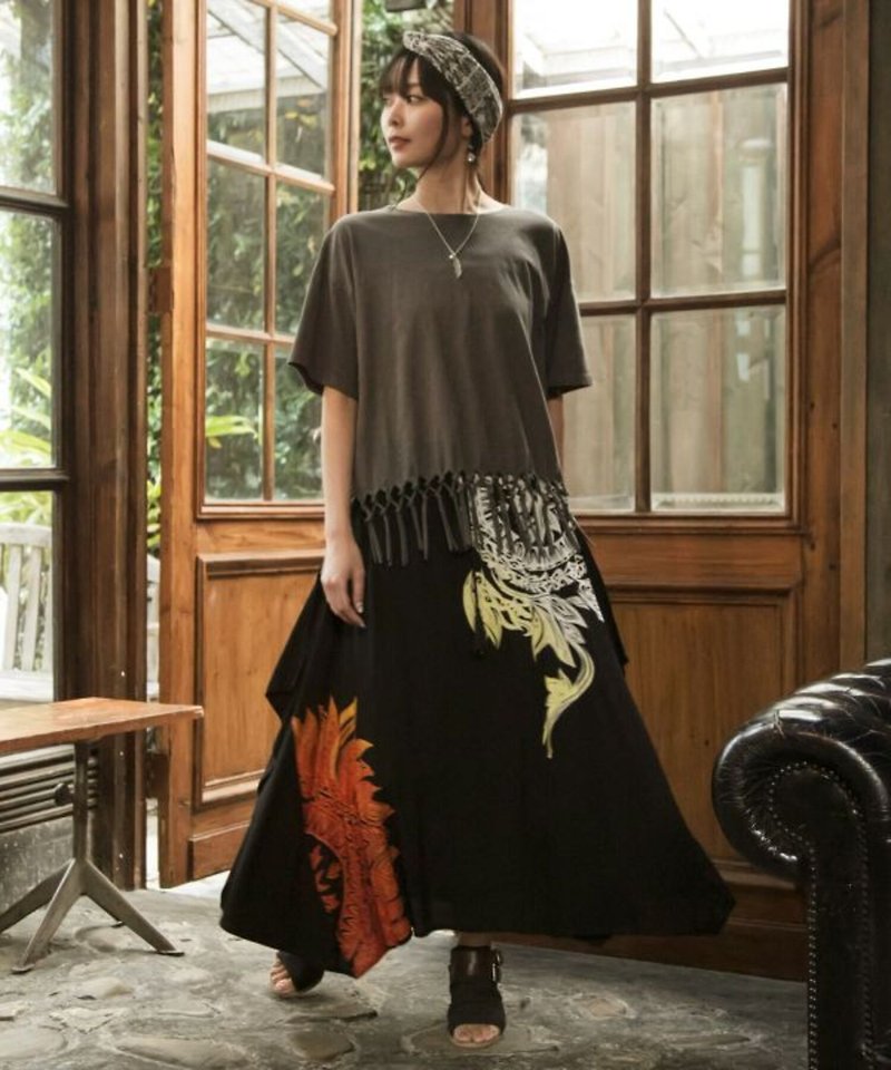 [Popular Pre-order] Cool 2 Wear Holiday Tribal Totem Long Skirt Dress (4 Colors) IAC-8426 - กระโปรง - วัสดุอื่นๆ 