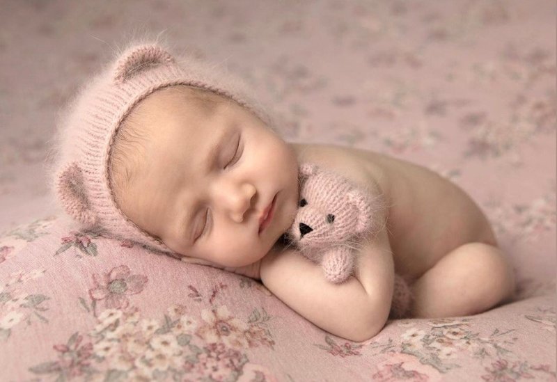 Newborn photo prop set angora teddy bear, bonnet - 嬰兒手鍊/飾品 - 羊毛 