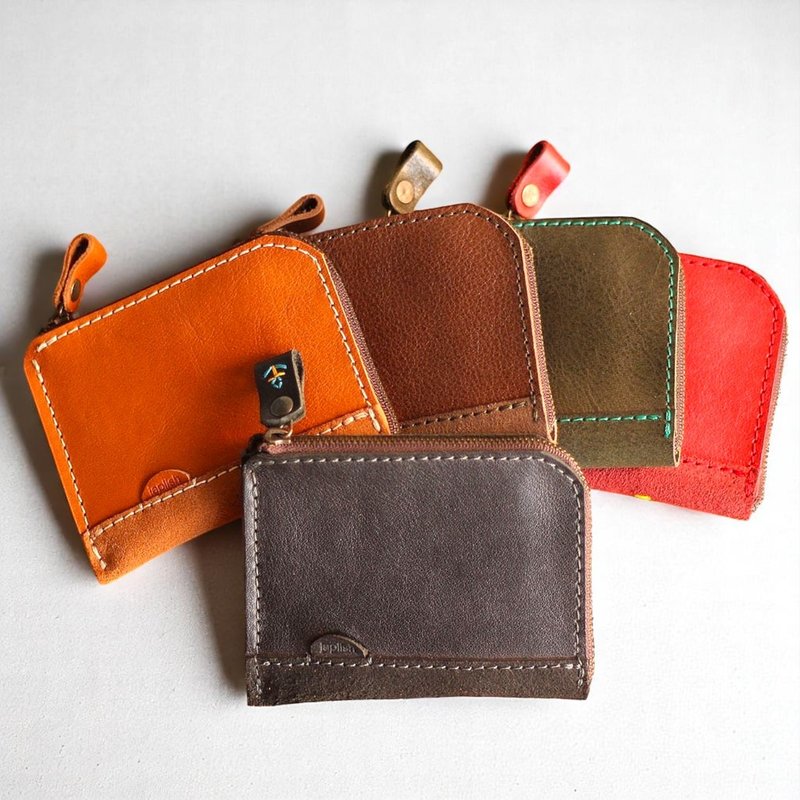 ファスナースリム財布-ソフトレザー 【革6色展開】無料で名入れ・刺繍・糸色カスタム / 薄型 / メンズに人気 / 日本製 / g-2 - 錢包/皮夾/長短夾 - 真皮 橘色