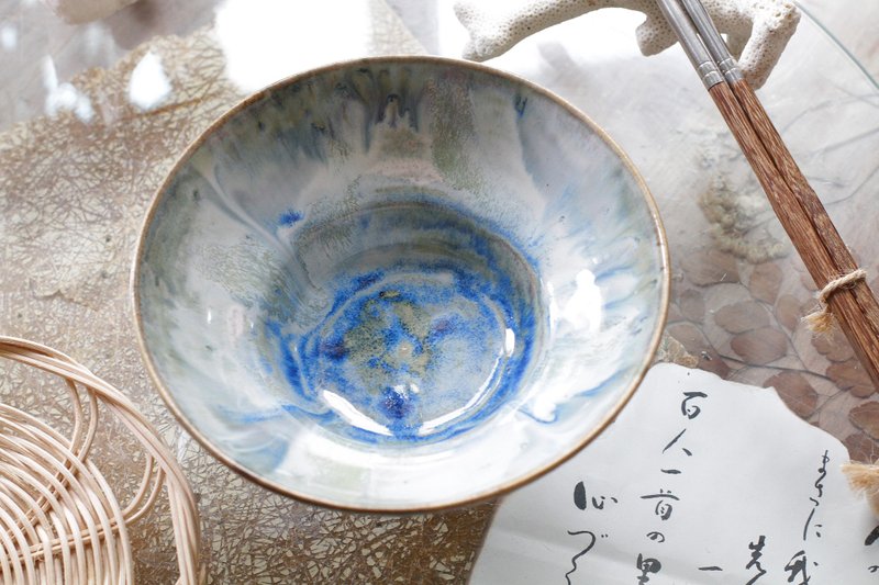 手拉坏絕美藍色調陶碗/陶盤2 - 碗 - 陶 藍色