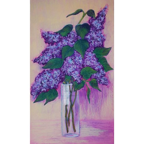 IllaUartGallery Lilac Painting Floral Original Art Still Life Wall Art Floral Acrylic Painting