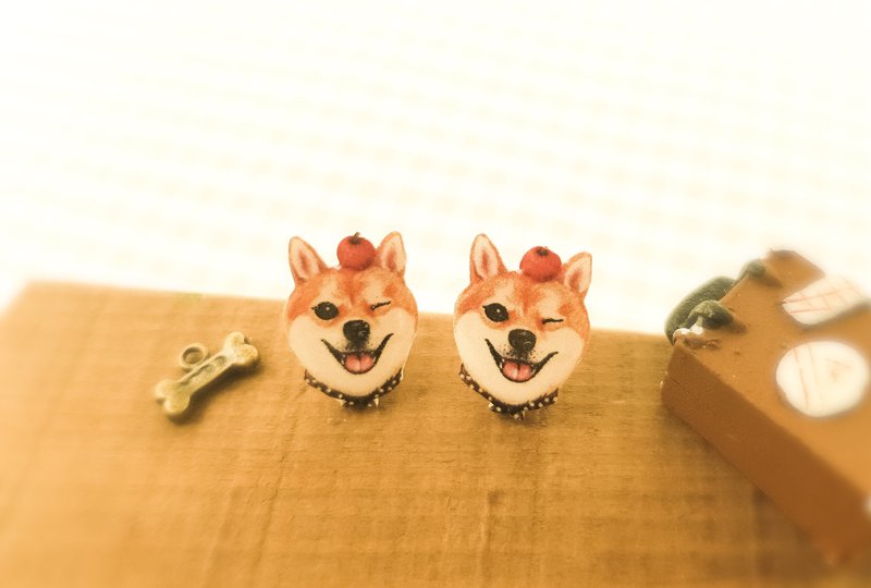| 手繪寵物系列 | 柴犬貼耳耳環(赤柴黃柴) - 耳環/耳夾/耳骨夾 - 塑膠 