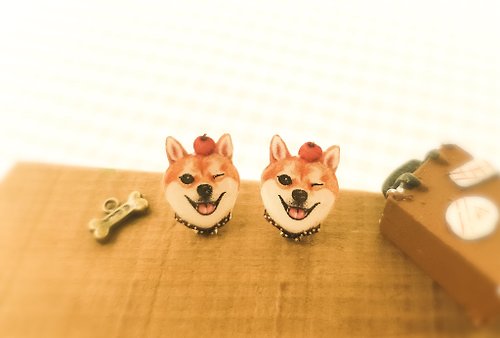 芙格鹿設計好物Hukurou | 手繪寵物系列 | 柴犬貼耳耳環(赤柴黃柴)