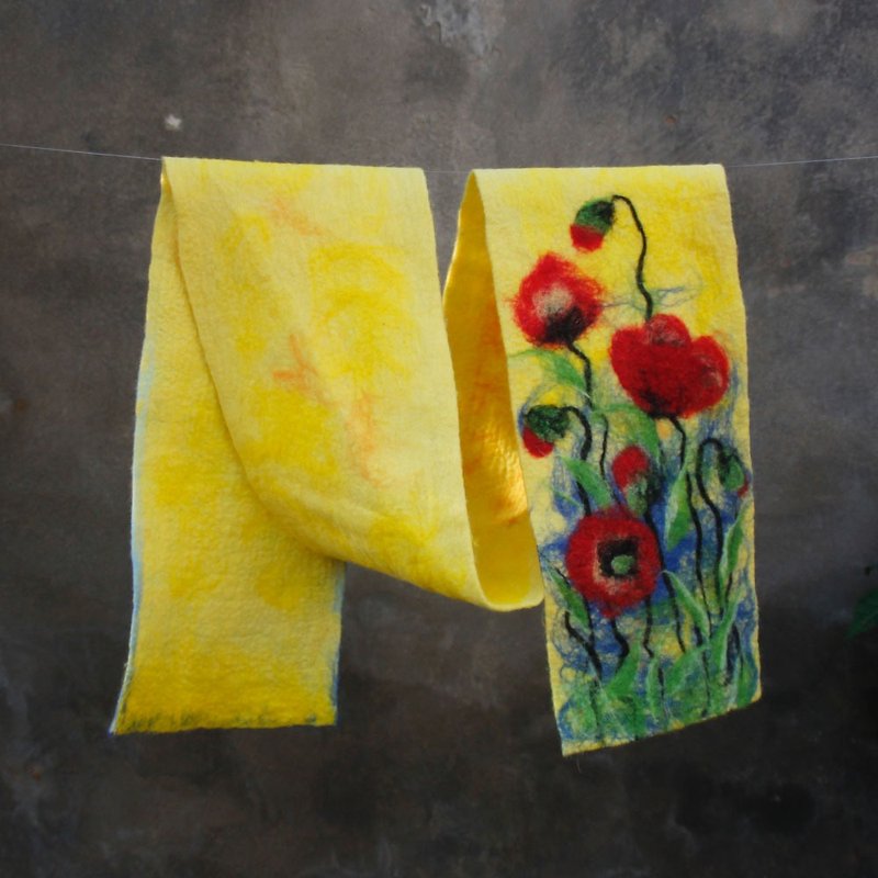 Original handmade new products, wool felt flower scarf, wool shawl, autumn and w - Knit Scarves & Wraps - Wool Yellow