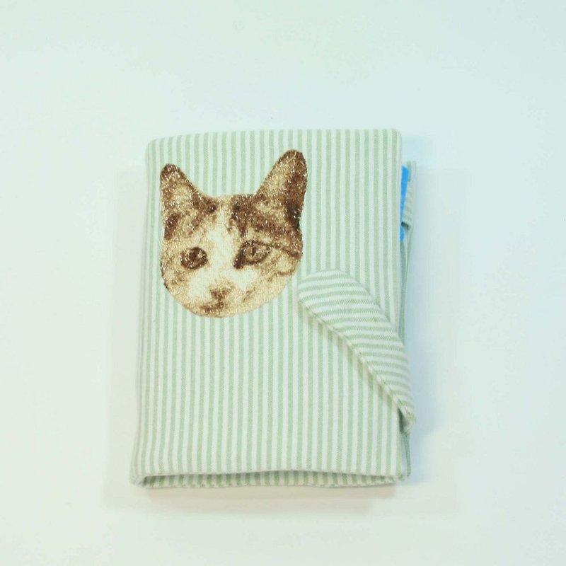 Embroidery six-hole loose-leaf notepad 02-cat - สมุดบันทึก/สมุดปฏิทิน - ผ้าฝ้าย/ผ้าลินิน สีเขียว