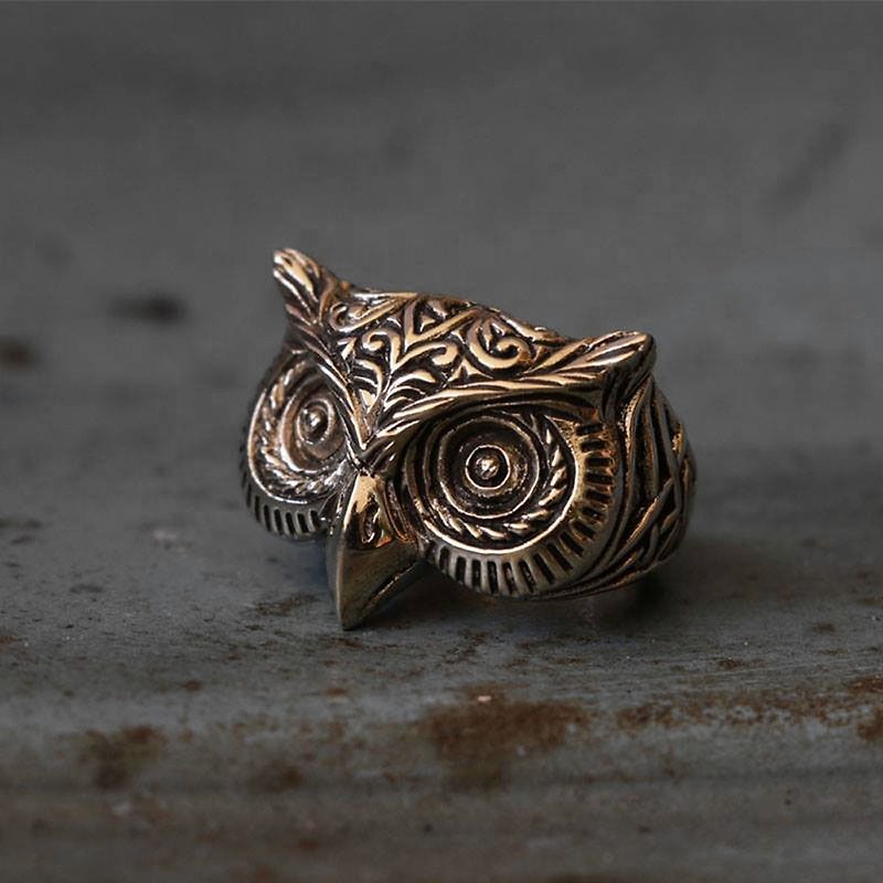 Vintage Bird Biker Ring Skull owl sterling silver Celtic tattoos old school gift - General Rings - Other Metals Silver