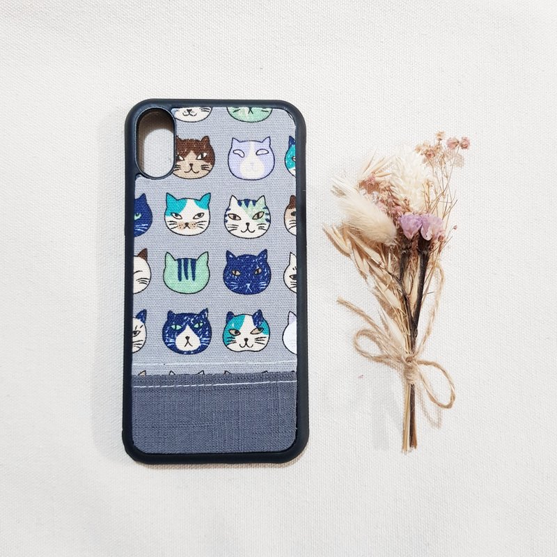 【小花貓-灰】Iphone X/XS 手機殼 最後一個 - 手機殼/手機套 - 棉．麻 灰色