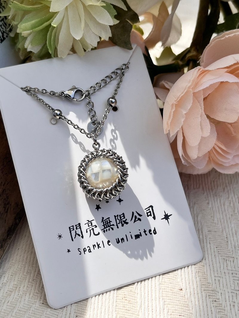 Pure Heart (Mosaic Beads) Stainless Steel Bezel Necklace - สร้อยคอ - สแตนเลส ขาว