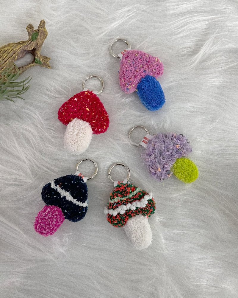 mushroom tufted keychain keyring - Keychains - Thread White