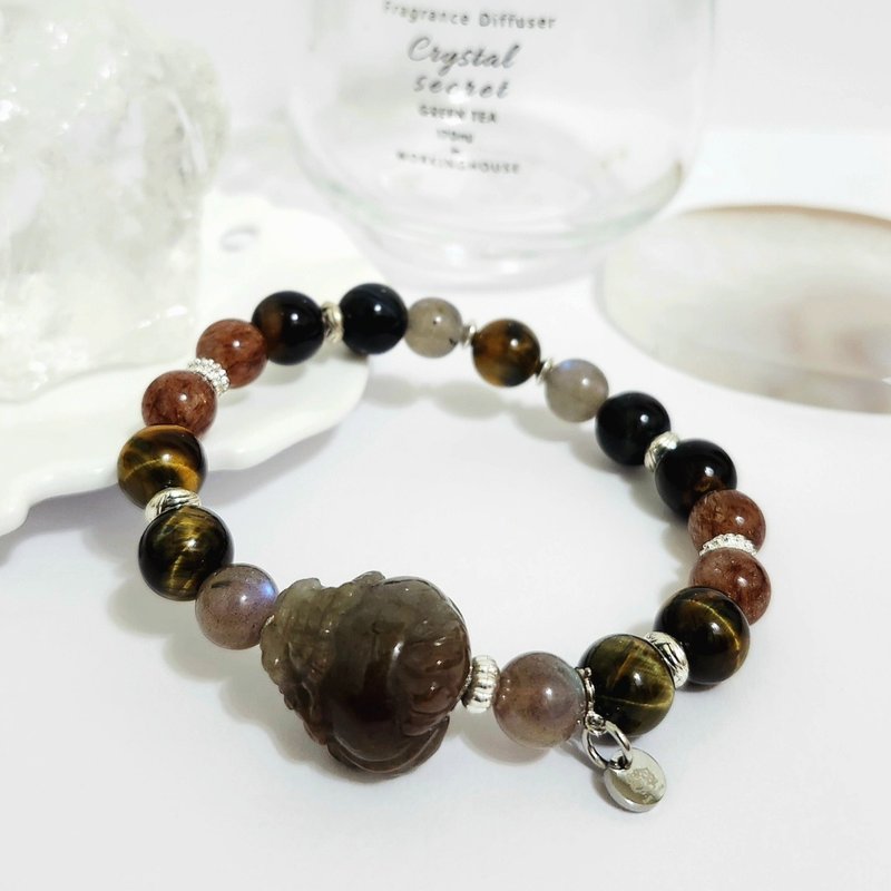 褐兔毛龍龜設計手鍊/高度聚財/增強直覺/增強氣運之水晶 - 手鍊/手環 - 水晶 咖啡色
