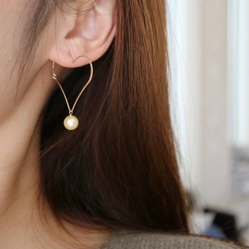 KOKO PEARL JEWELRY 最後一件 7.5mm天然色akoya珍珠 10k愛心耳環 珍珠耳環