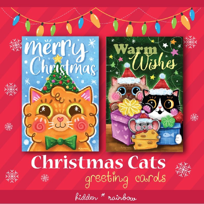 Quirky Christmas Cats greeting cards Original Design - 卡片/明信片 - 紙 綠色