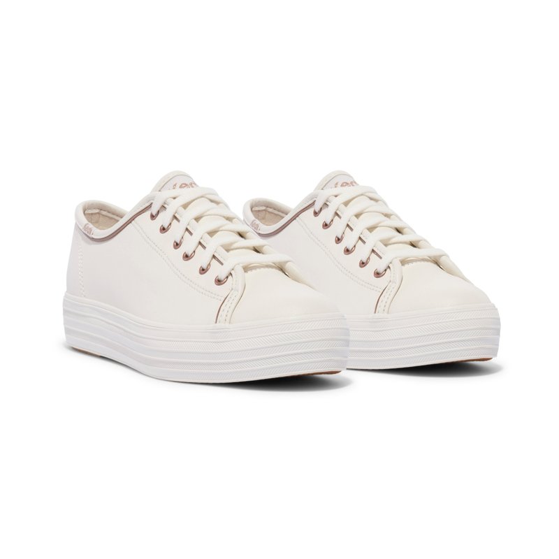 [Opening Celebration] KEDS TRIPLE KICK fashionable leather thick-soled casual white shoes WH68115 - รองเท้าลำลองผู้หญิง - หนังแท้ 