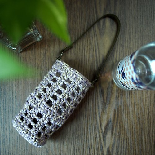 manyjoystudio Handmade crochet water bottle carriers mixs colors LightPurple / Natural