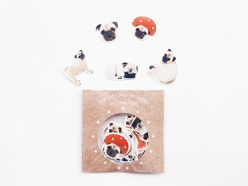 [YONG] Pug Yongyong "I'm Just Lazy Pug" Waterproof Sticker Set (25 sheets) - Stickers - Paper Multicolor