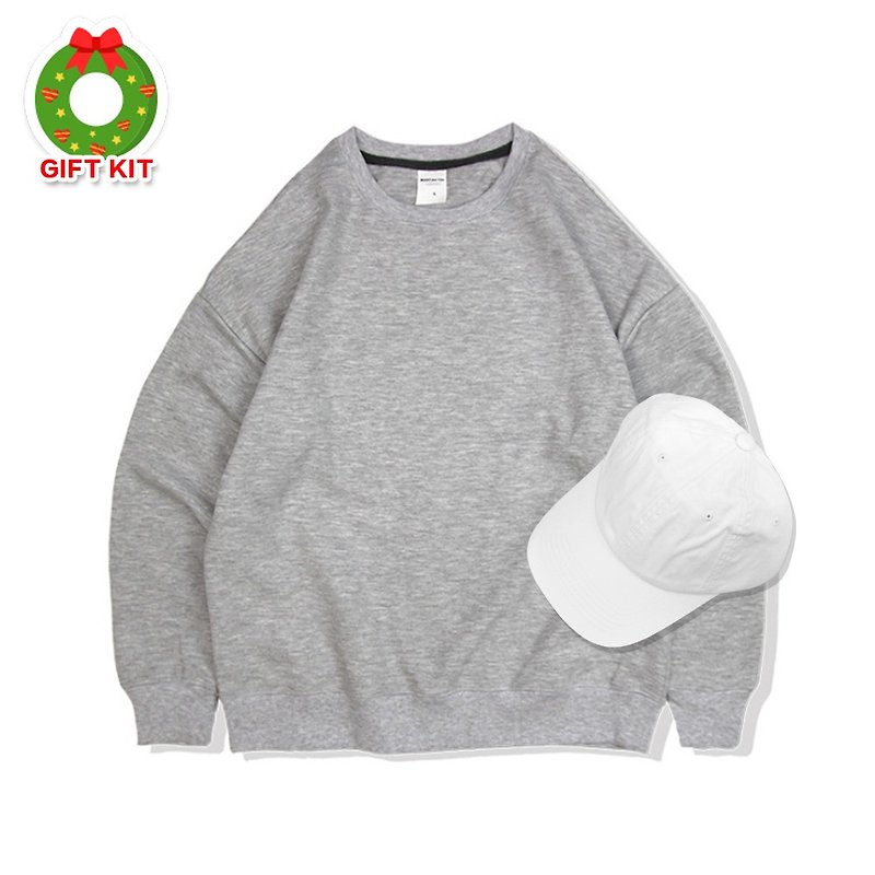 [Christmas gift box group] can be customized university T + hat (2 into the group) :: light gray:: - เสื้อฮู้ด - ผ้าฝ้าย/ผ้าลินิน สีเทา