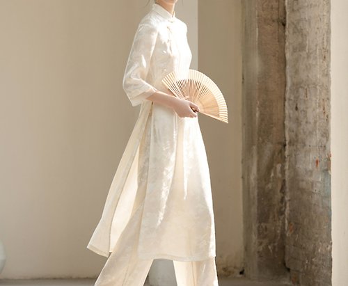 初蟬 新中式 奧黛高級旗袍盤扣改良中國風洋裝