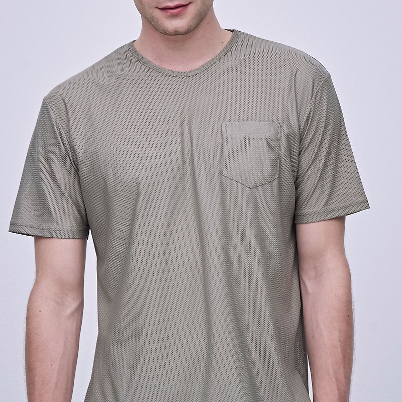 Stone@S T-shirt (LONG) In Light / Mesh Breathable Long Cream Green Tee T-shirt - เสื้อยืดผู้ชาย - ผ้าฝ้าย/ผ้าลินิน สีกากี