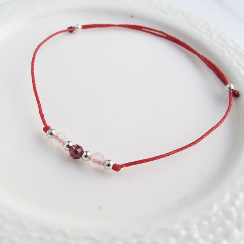 Big staff Taipa [manual silver] purple garnet × powder crystal × cutting beads ultra-fine wax rope bracelet - Bracelets - Crystal White