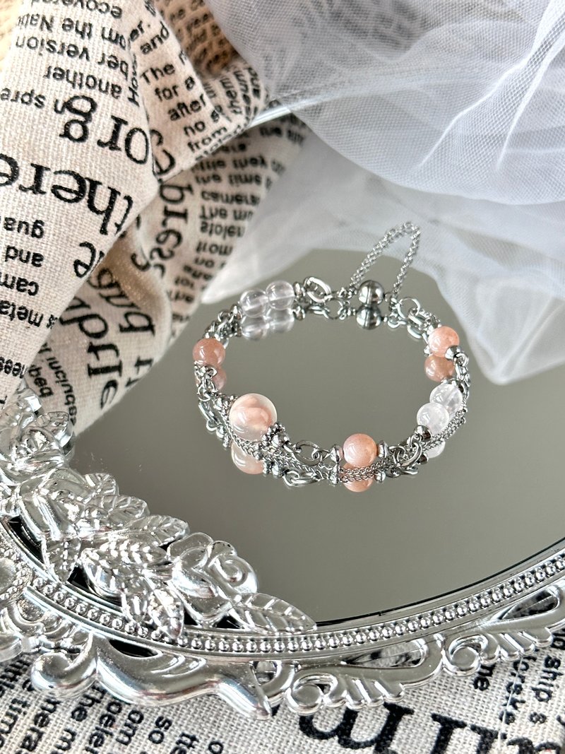 Sakura Beauty Moonstone Magnetic Clasp Crystal Bracelet - Medical Steel/Rose Quartz/Clear Moonlight/Sakura Agate - Bracelets - Crystal Pink