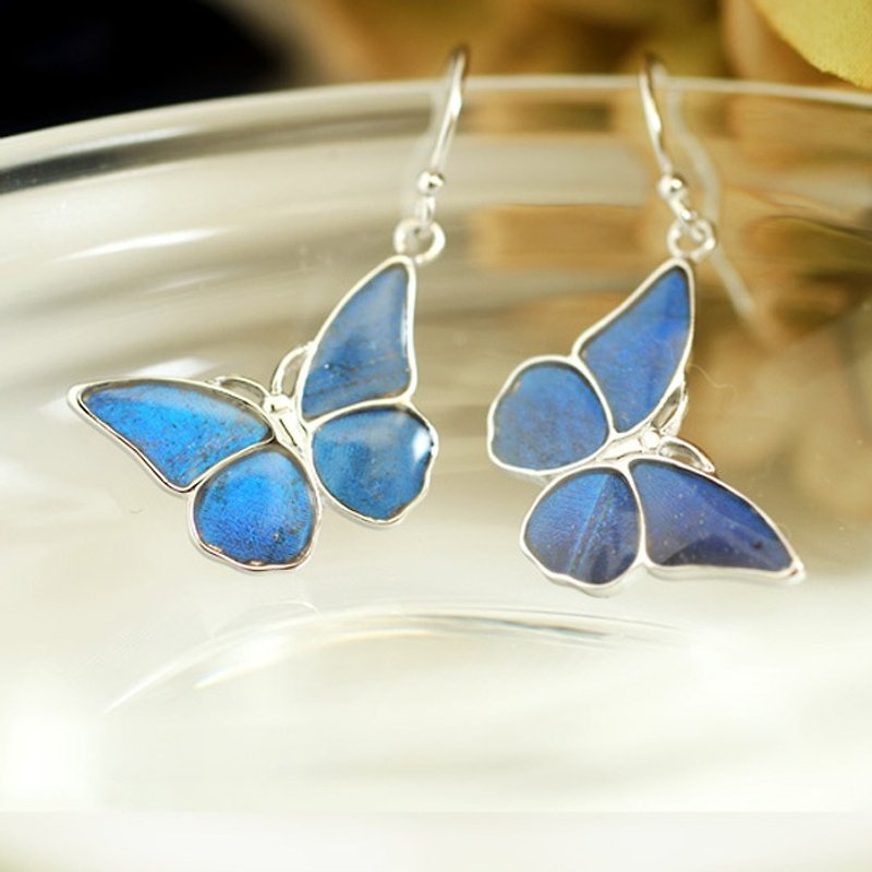 モルフォ蝶の小さなピアス SILVER - 耳環/耳夾 - 純銀 藍色