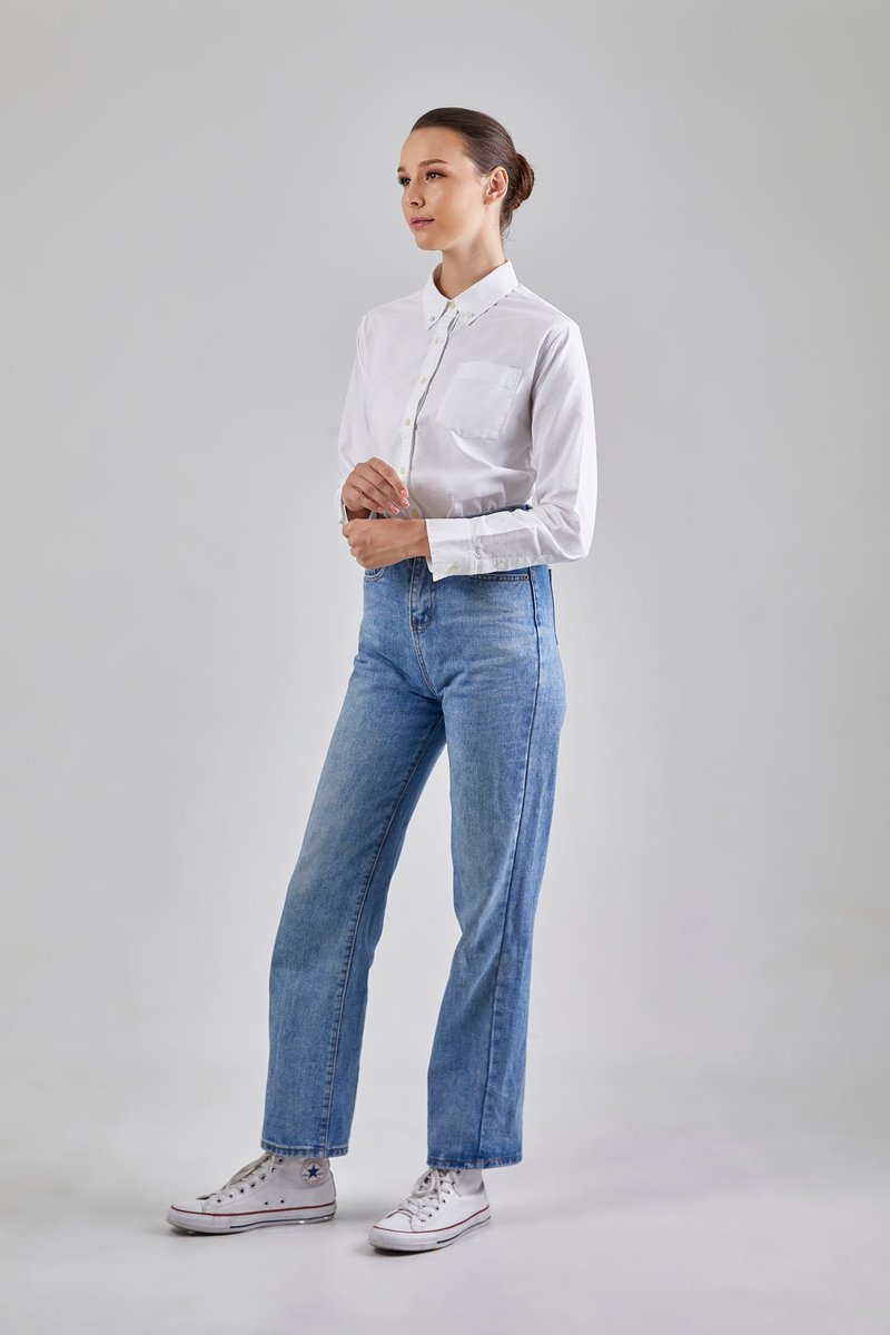 Oxford shirt : Long Sleeve (White , ขาว)長袖襯衫 - 女襯衫 - 棉．麻 白色