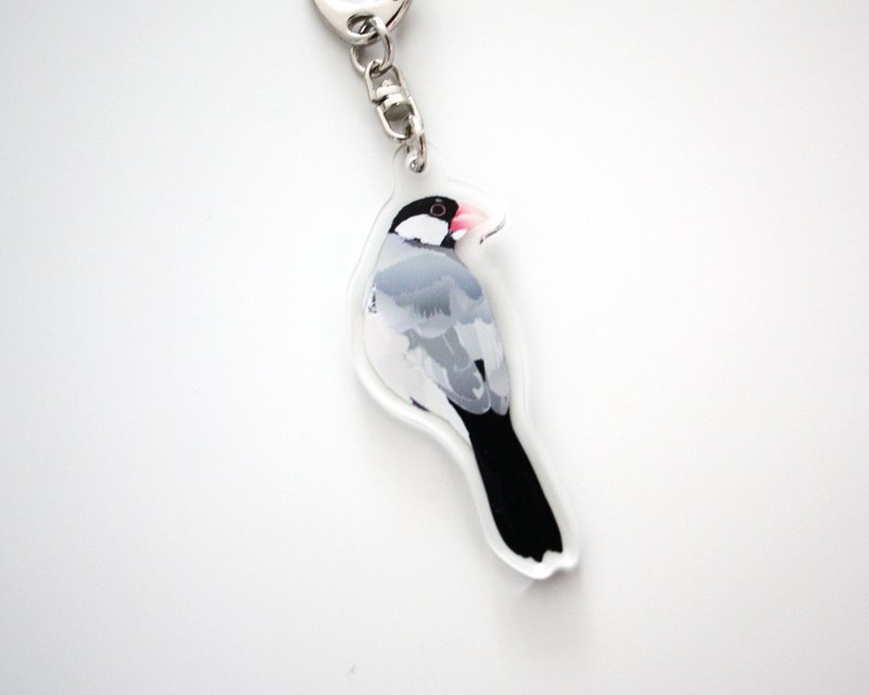 アクリルキーホルダー 文鳥 - 鑰匙圈/鑰匙包 - 壓克力 灰色