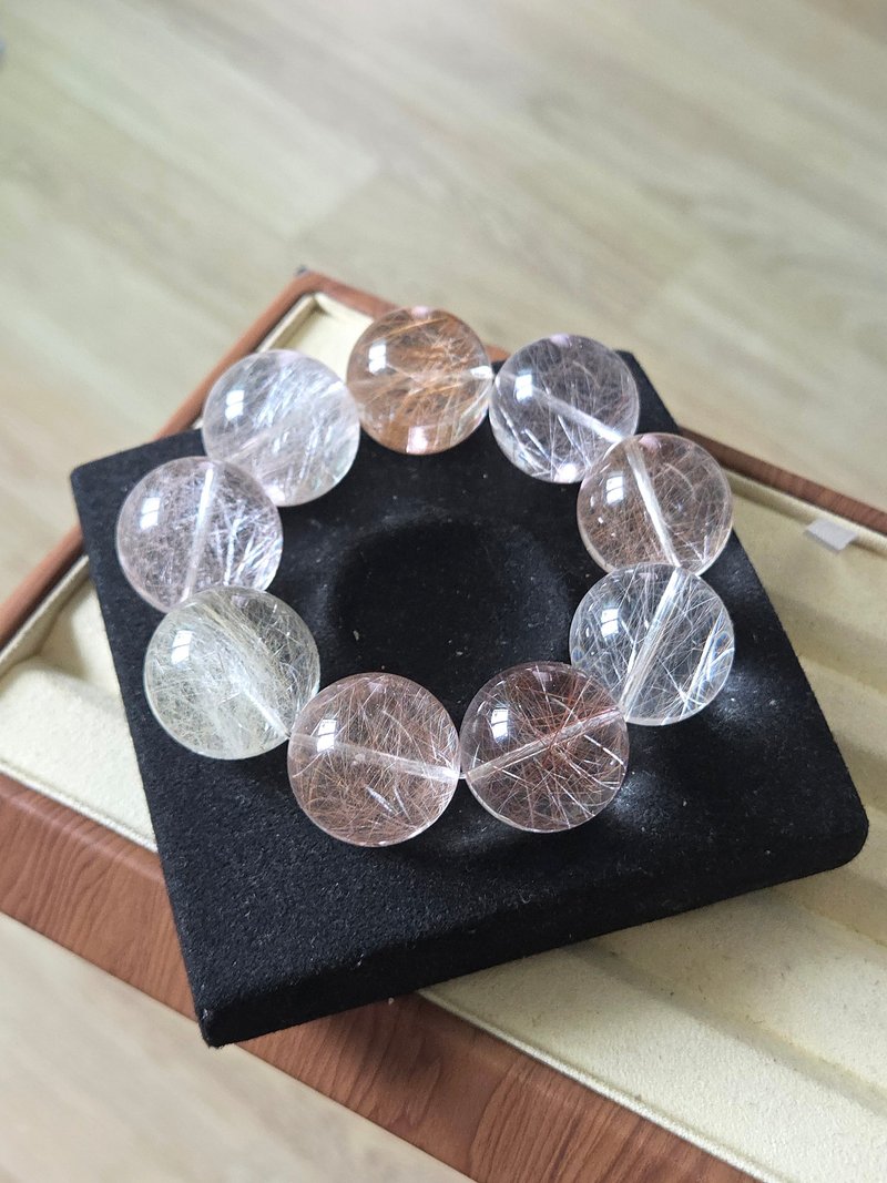 收藏級別 鋼絲拉絲彩兔毛 稀有大咪23mm手串 桃花愛情人緣財運全 - 手鍊/手鐲 - 水晶 多色