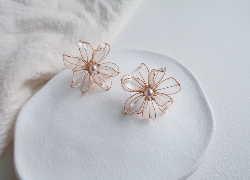 雙生花火 -手作水晶花 樹脂飾品 禮物 閨蜜飾品 - 耳環/耳夾/耳骨夾 - 樹脂 透明