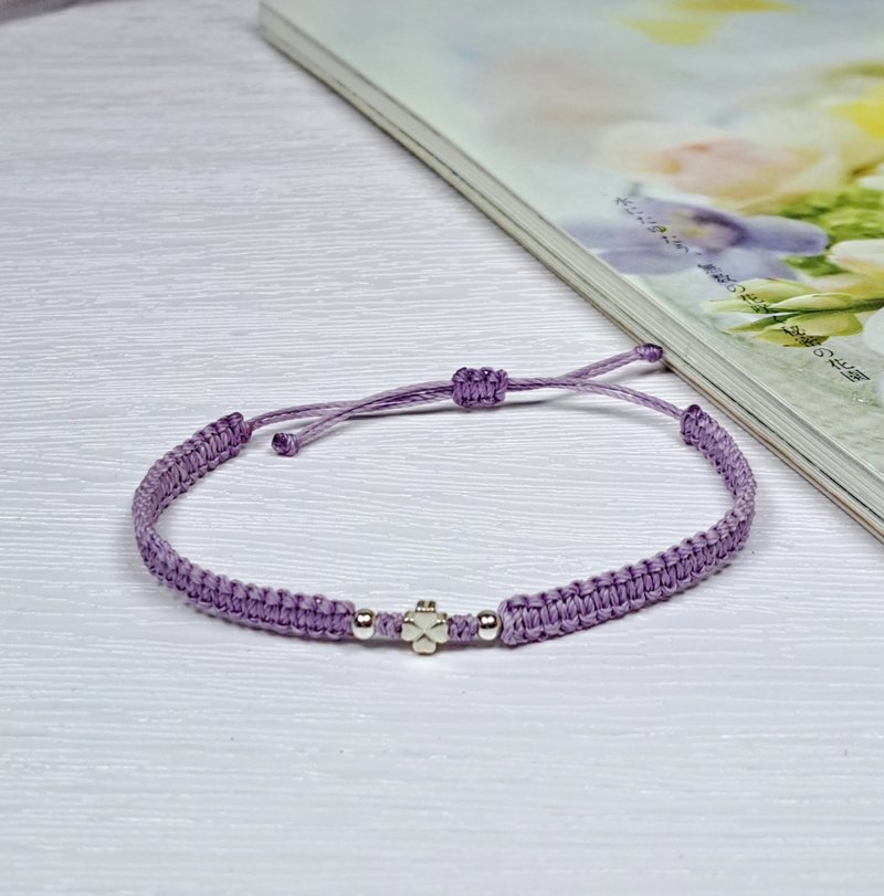 S925純銀四葉草 手繩 客製化手繩 手環 女生手繩 TBC005 - 手鍊/手環 - 純銀 紫色