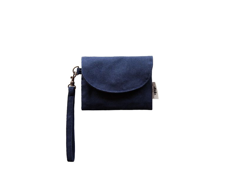【短夾零錢包】- 深藍 - 長短皮夾/錢包 - 棉．麻 藍色