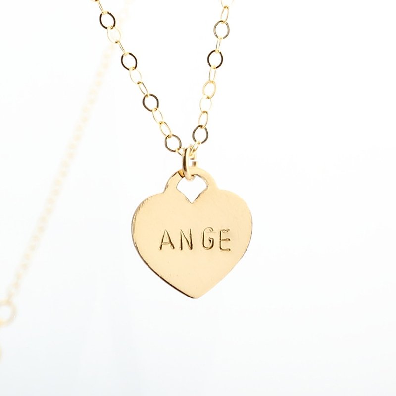 14KGF Custom made gold heart-shaped stamping letter digit necklace Valentines - สร้อยคอ - เครื่องประดับ สีทอง
