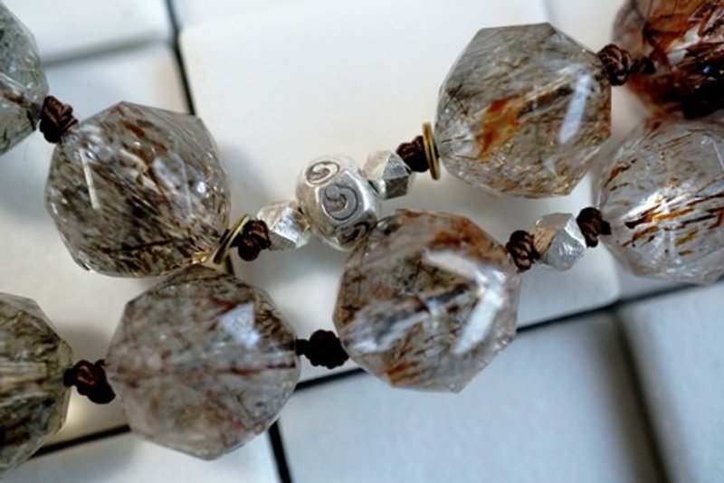 Pinkoi Proxy Purchase - Brown rutilated quartz and Silver bead necklace - Necklaces - Gemstone 