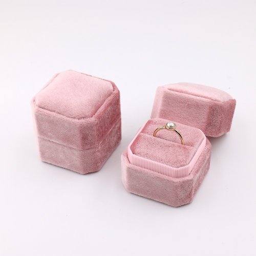AndyBella Jewelry 精緻八角形戒指盒 香檳粉 求婚盒 戒指盒