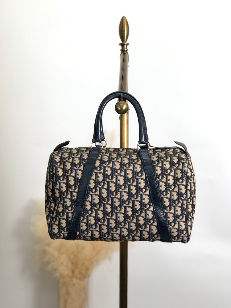 【 日本直送　名牌中古包 】Christian Dior クリスチャン ディオール トロッター ハンドバッグ ネイビー ジャガード ボストンバッグ af2vb2 - 手提包/手提袋 - 棉．麻 藍色