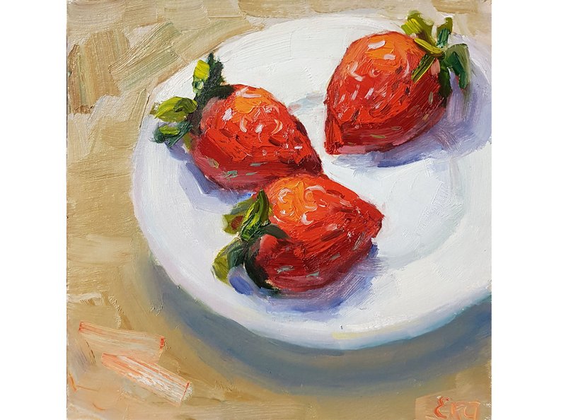 草莓画静物原画浆果墙艺术食品画8乘8 - 壁貼/牆壁裝飾 - 其他材質 紅色