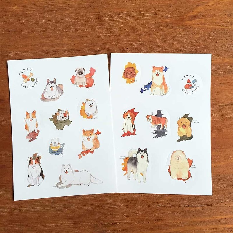 Shine Watercolor Animals Illustrated Limited Waterproof Stickers - Dogs - สติกเกอร์ - กระดาษ 