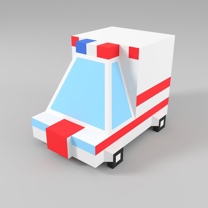Funny ambulance car papercraft DIY, low poly. Digital pdf instructions!